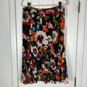 Chico’s 100% Silk Floral Print Flowy Godet Flare Midi Skirt